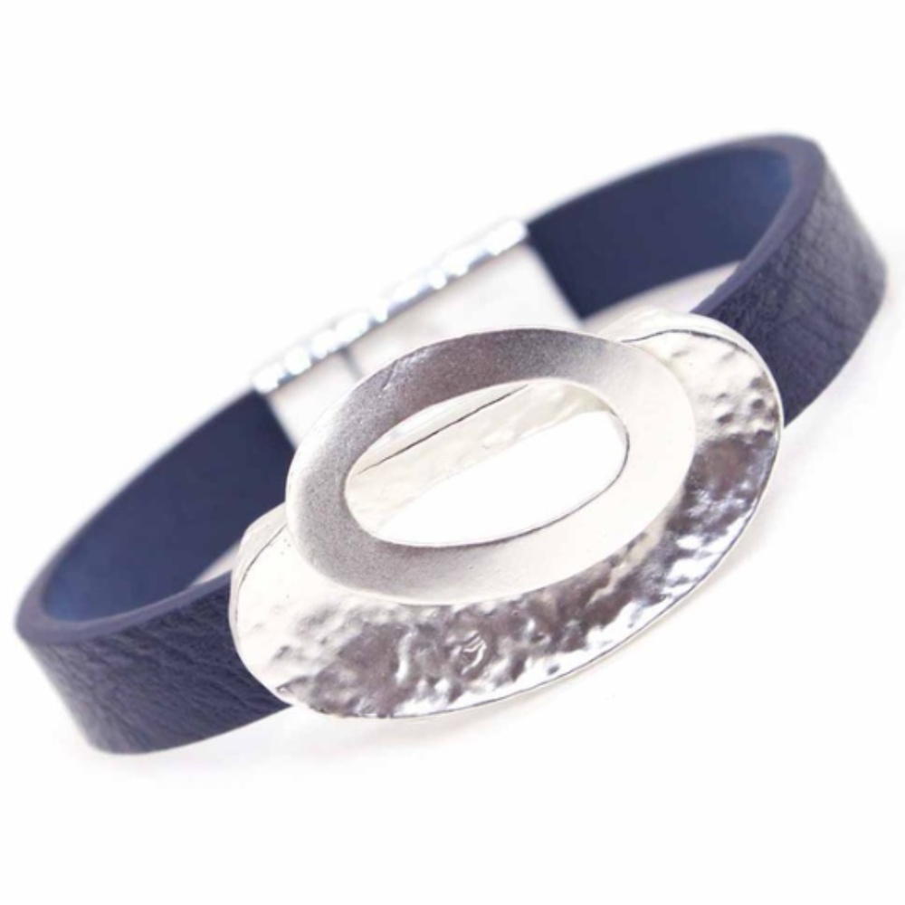 Leather Geometric Bracelet Bangle Clasp Blue - Picture 1 of 8
